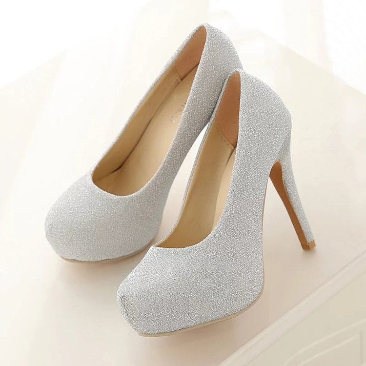Round - toe stiletto fashion shoes Silver