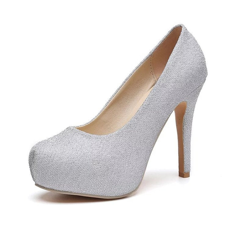 Round - toe stiletto fashion shoes Silver