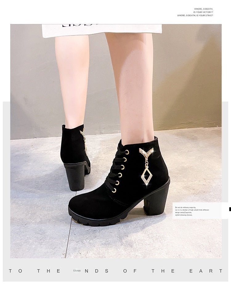 Rubber New Personalized Versatile High Heel Boots Dark Brown