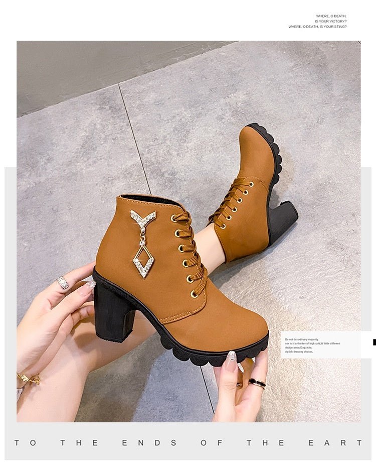 Rubber New Personalized Versatile High Heel Boots Dark Brown