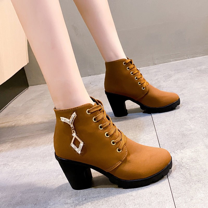 Rubber New Personalized Versatile High Heel Boots Black