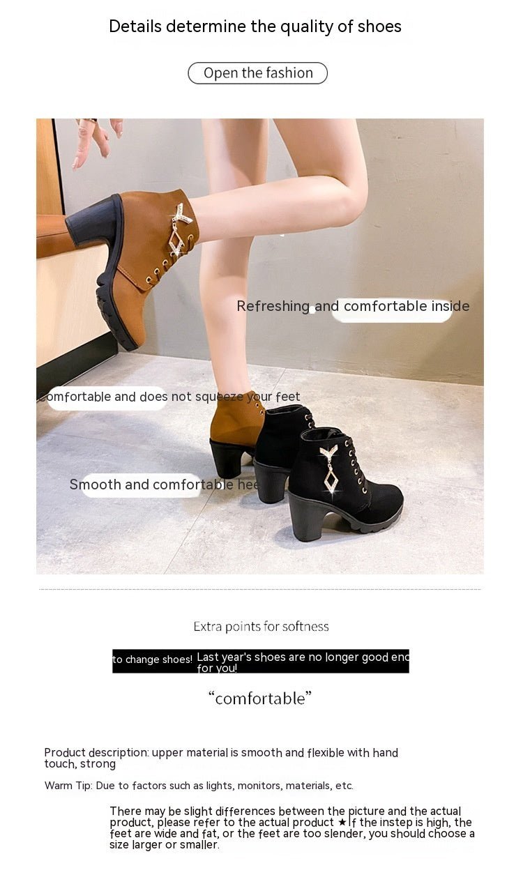 Rubber New Personalized Versatile High Heel Boots Dark Brown