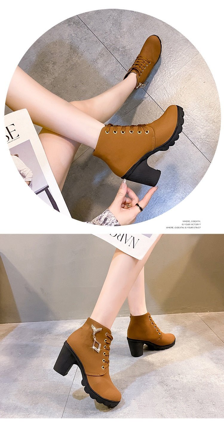 Rubber New Personalized Versatile High Heel Boots Dark Brown
