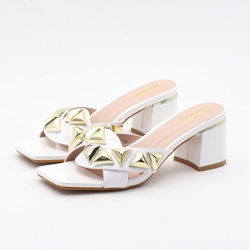 Season Chic Open Toe High Chunky Heel Women's Simple Outdoor Sandals Apricot