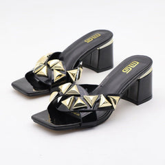 Season Chic Open Toe High Chunky Heel Women's Simple Outdoor Sandals Black