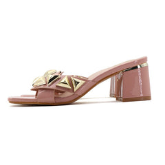 Season Chic Open Toe High Chunky Heel Women's Simple Outdoor Sandals Apricot