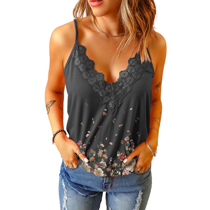 Sexy Print Camisole - Women's European Style Black