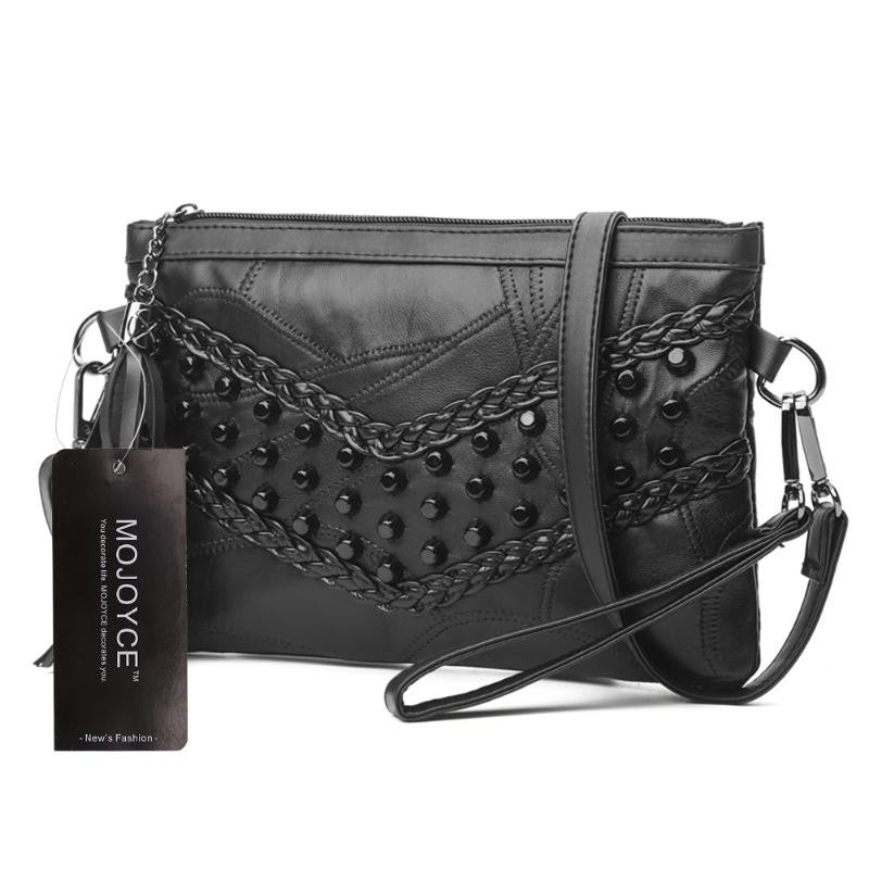 Sheepskin Mini Clutch: Stylish Crossbody Shoulder Bag for Ladies Black