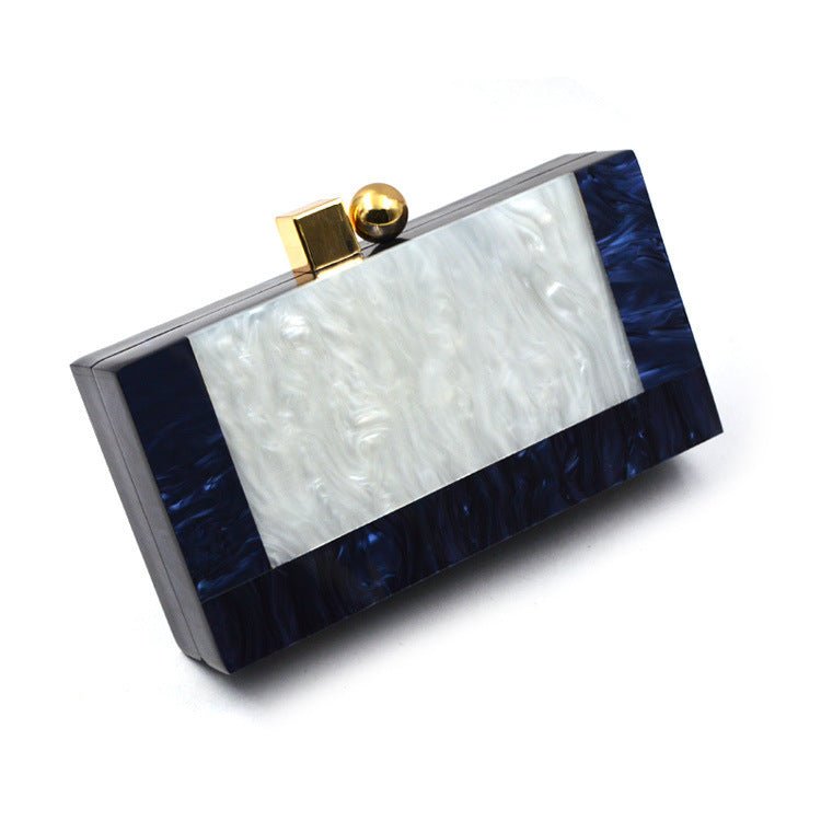 Shell Acrylic Stitching Shoulder Clutch Female Bag Navy Blue