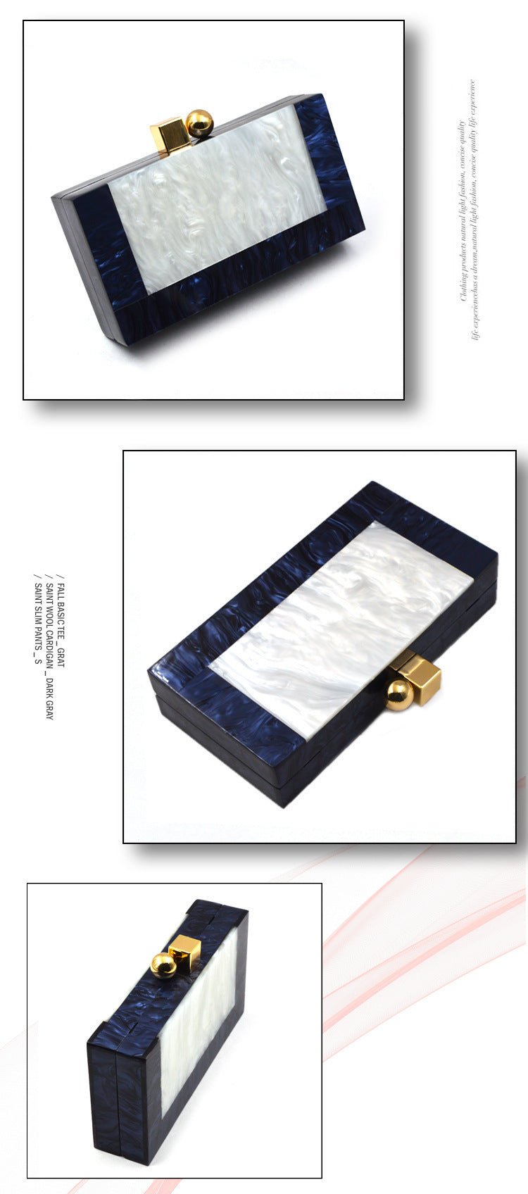 Shell Acrylic Stitching Shoulder Clutch Female Bag Navy Blue