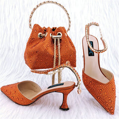 Shoe Bag Set Combination Pointy Back Empty Sandals Same Style Hand - held Diamond Orange