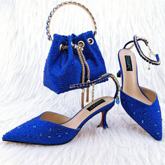 Shoe Bag Set Combination Pointy Back Empty Sandals Same Style Hand - held Diamond Blue
