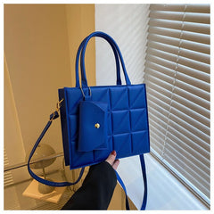 Simple Elegant Portable Shoulder Small Square Bag with Clutch Blue