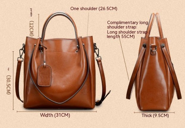 Simple Portable Women's Fashion Oil Wax Cattle Leather Bag Gray