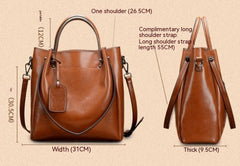 Simple Portable Women's Fashion Oil Wax Cattle Leather Bag Gray