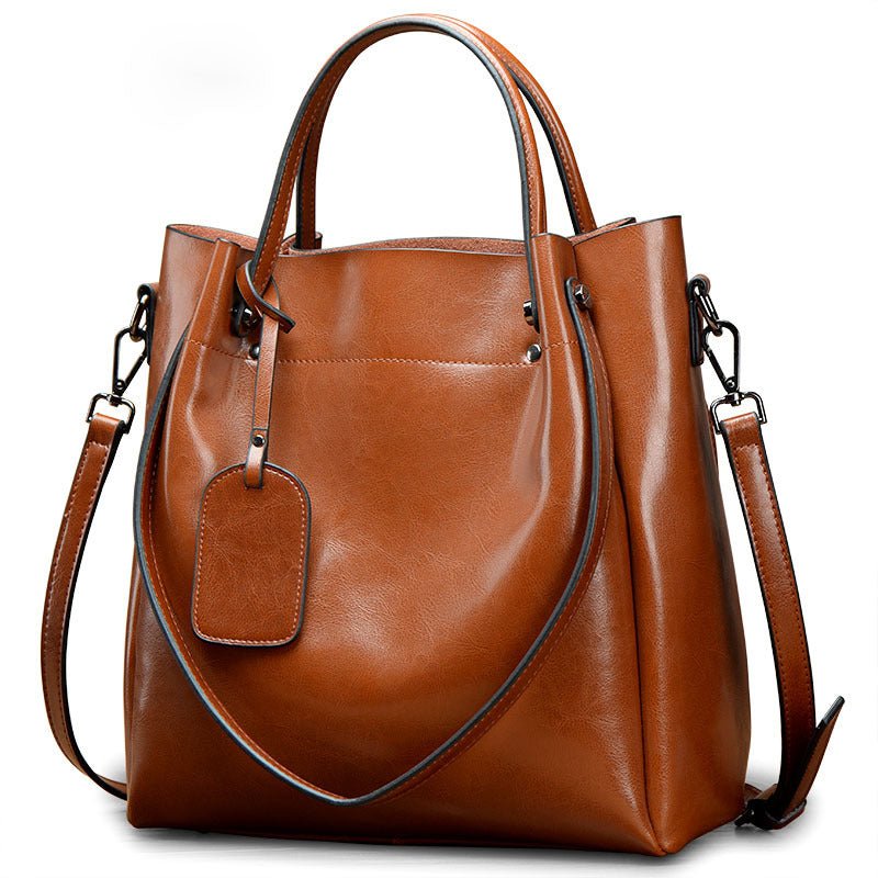 Simple Portable Women's Fashion Oil Wax Cattle Leather Bag Wine Red
