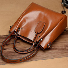 Simple Portable Women's Fashion Oil Wax Cattle Leather Bag Gray