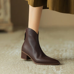 Simple Solid Color And Nude Ankle Boots For Women Brown Pigskin Split Leather