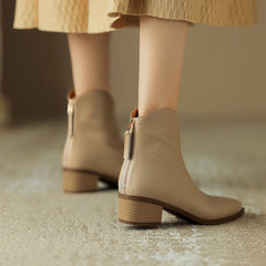 Simple Solid Color And Nude Ankle Boots For Women Apricot Pigskin Split Leather