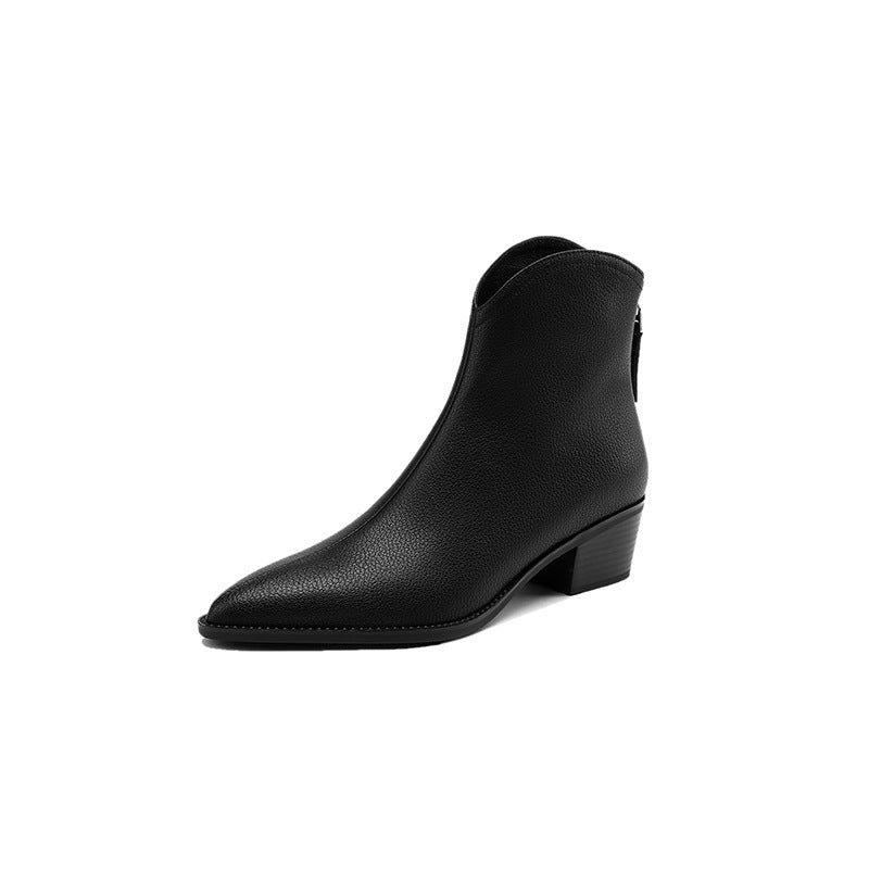 Simple Solid Color And Nude Ankle Boots For Women Black With Velvet Lining