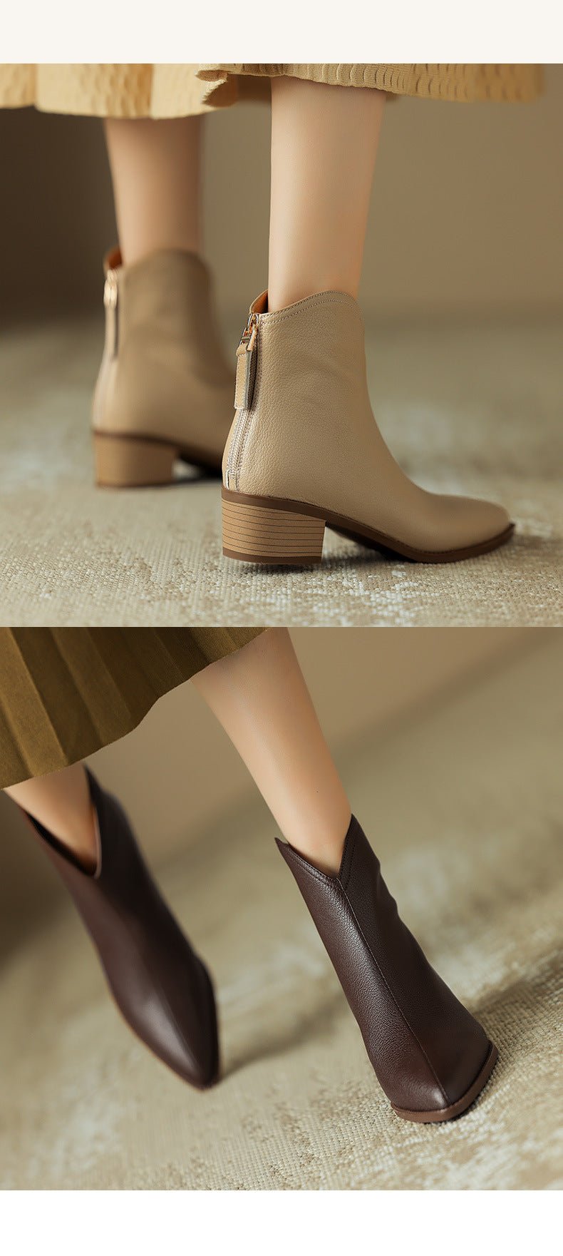 Simple Solid Color And Nude Ankle Boots For Women Brown Pigskin Split Leather