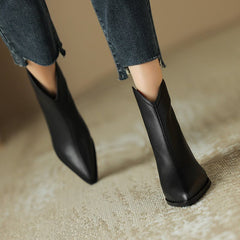 Simple Solid Color And Nude Ankle Boots For Women Black Pigskin Split Leather