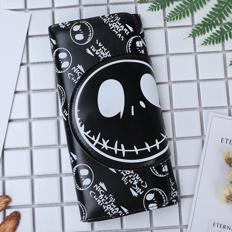 Skull Long Buckle Wallet Clutch Black Long
