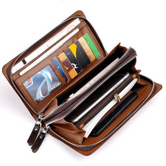 Sleek Men's Leather Clutch Bag Brown