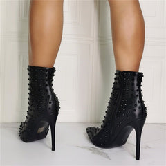 Slender High Heel Fashion Pointed Riveted High Heel Shoes Black