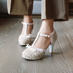 Small fragrance high heel sandals Beige