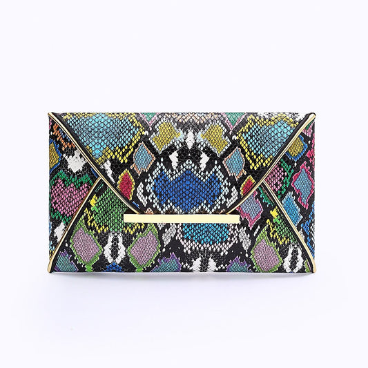 Snake print clutch handbag Green
