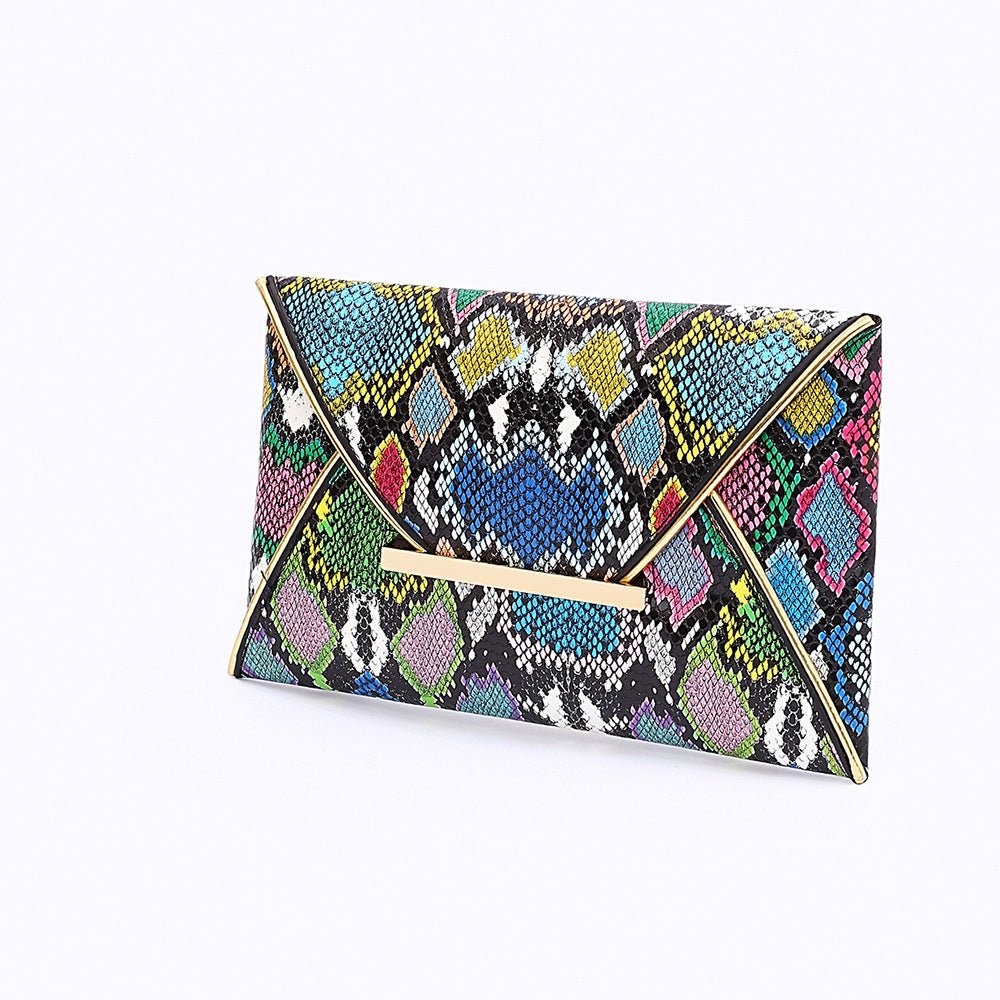 Snake print clutch handbag Green