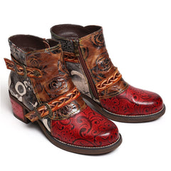 Snake Print Leather Boots for Women – Bold & Stylish Red