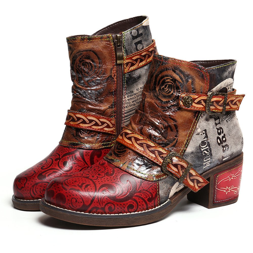 Snake Print Leather Boots for Women – Bold & Stylish Red