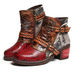Snake Print Leather Boots for Women – Bold & Stylish Red