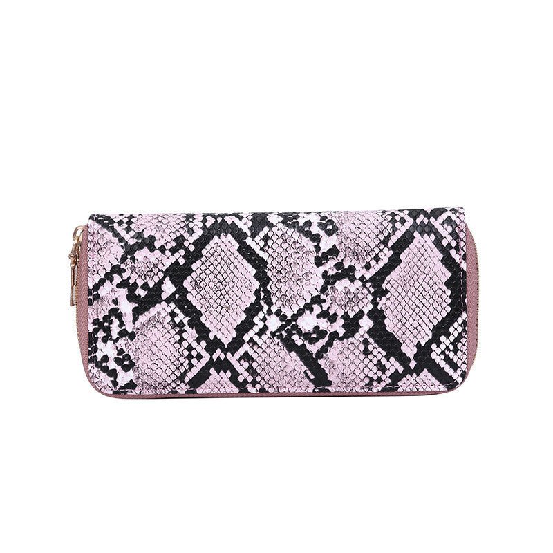 Snake print zipper clutch Pink