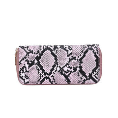 Snake print zipper clutch Pink
