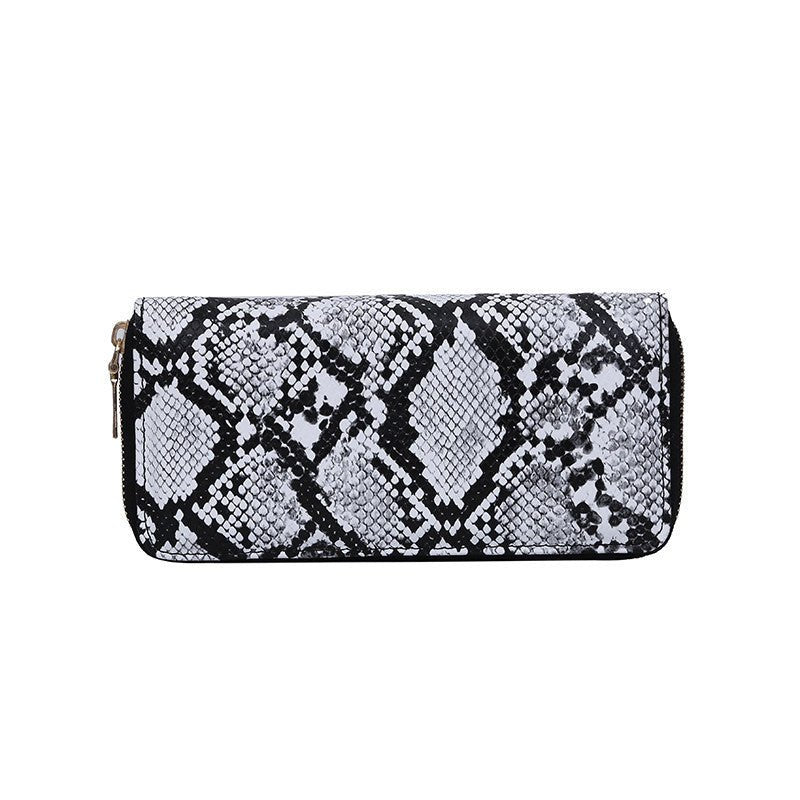 Snake print zipper clutch White