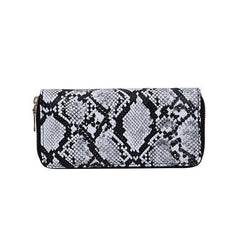 Snake print zipper clutch White