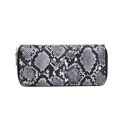 Snake print zipper clutch Black