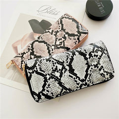 Snake print zipper clutch Black
