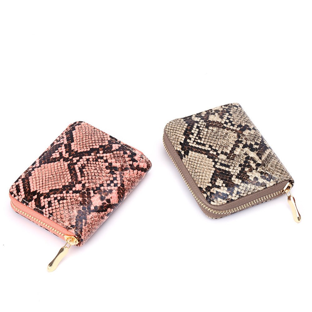 Snakeskin Wallet Women’s Zipper Coin Purse with Clutch Pink