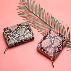 Snakeskin Wallet Women’s Zipper Coin Purse with Clutch Light Grey