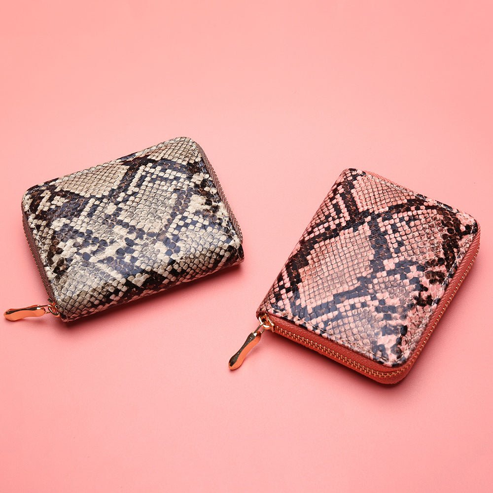 Snakeskin Wallet Women’s Zipper Coin Purse with Clutch Light Grey
