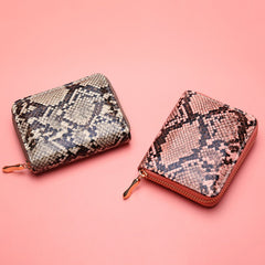 Snakeskin Wallet Women’s Zipper Coin Purse with Clutch Light Grey
