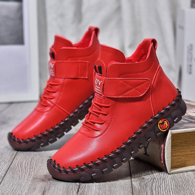 Snow Warm Lace - Up Plush Ankle Boots with Waterproof Beige Cotton