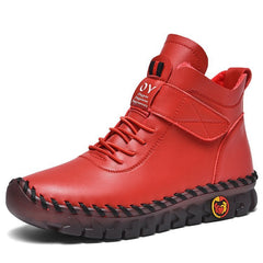 Snow Warm Lace - Up Plush Ankle Boots with Waterproof Red Cotton
