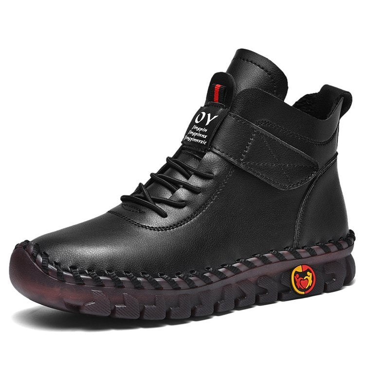 Snow Warm Lace - Up Plush Ankle Boots with Waterproof Black Cotton