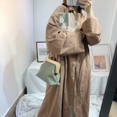 Soft Leather Assembling Wooden Clip Clutch Handbag Black