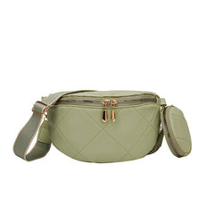Soft Leather Textured Clutch Saddle Crossbody Waist Bag Green
